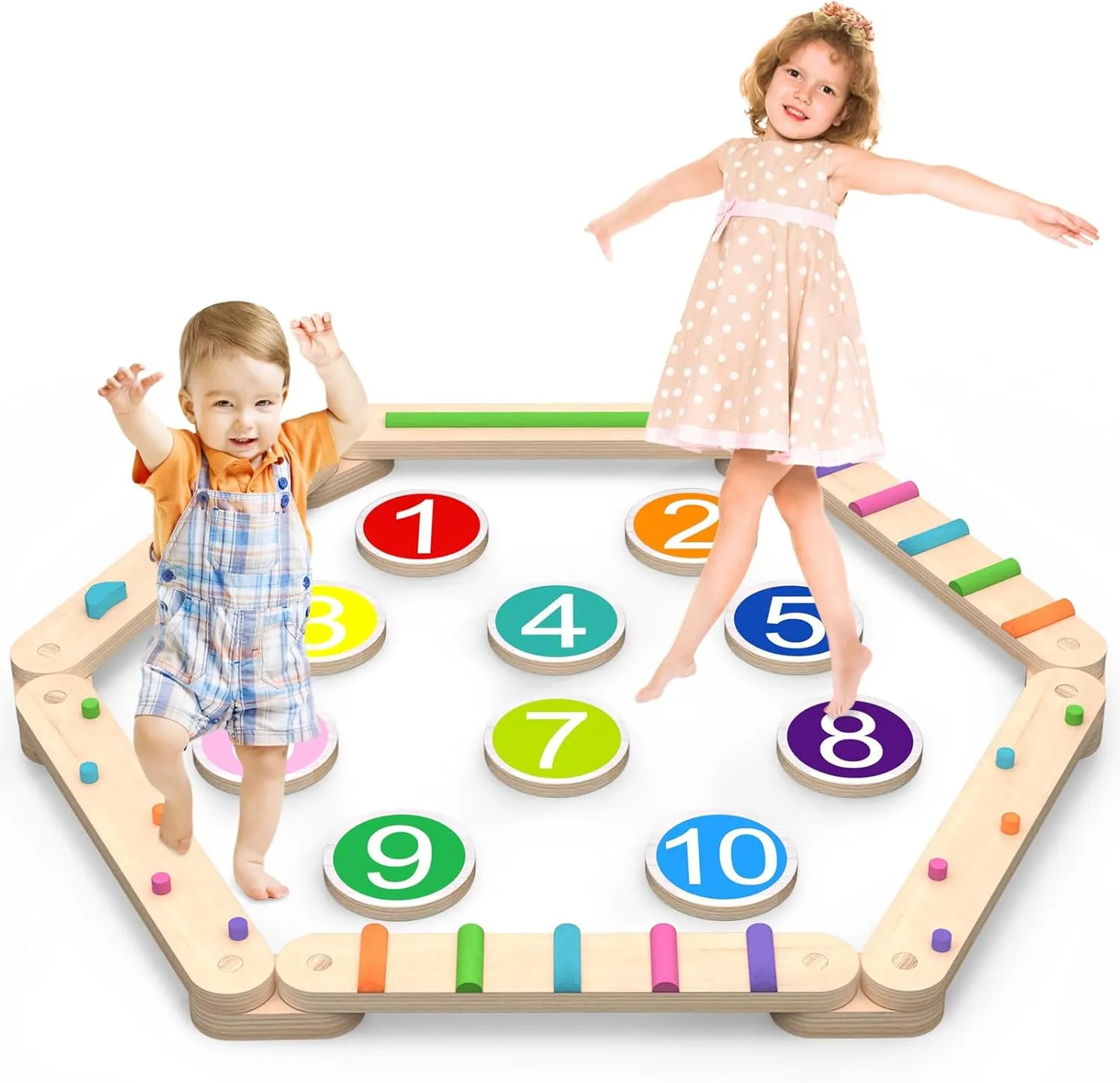 Toddler Balance Beam, Wooden Balance Board Indoor or Outdoor Play, Montessori Activity Toys with Stepping Stones - Safe and Creative Active Play for Kids