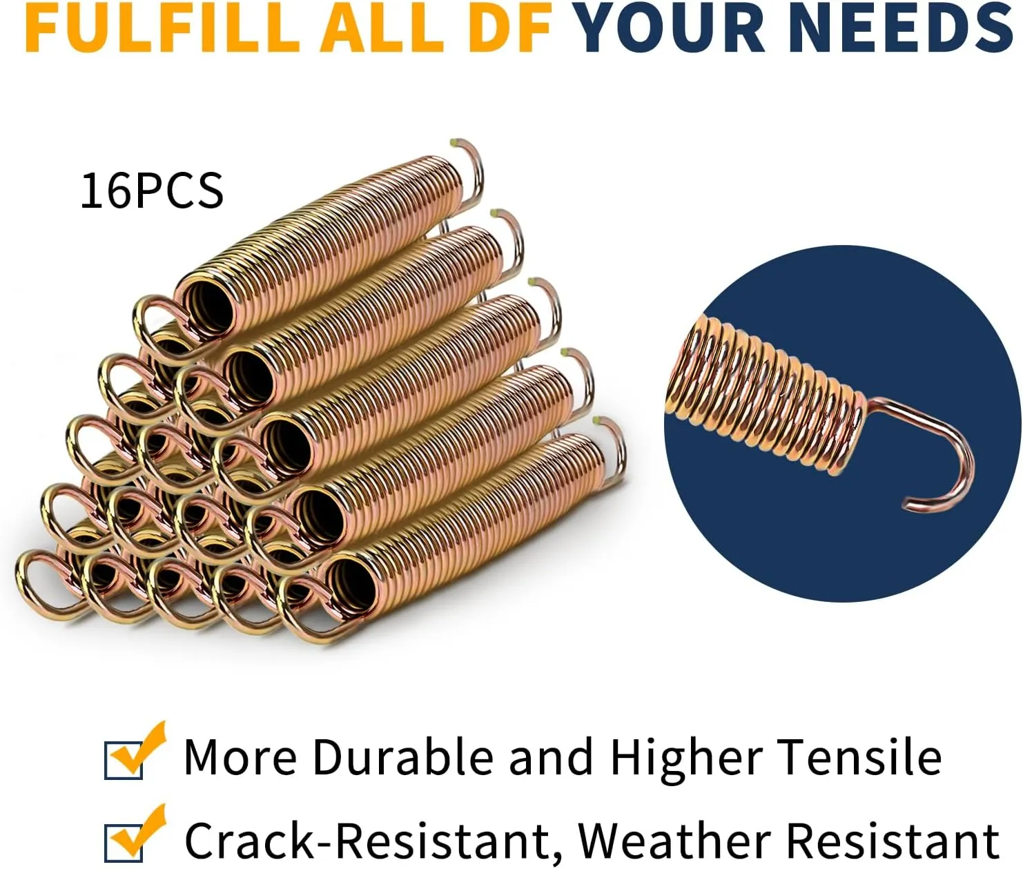 Trampoline Springs Heavy Duty Stainless Steel Replacement Trampoline Parts Springs with Free T-Hook, 5.5/6.5/7.5 Inch for Outdoor with 16 Pack.