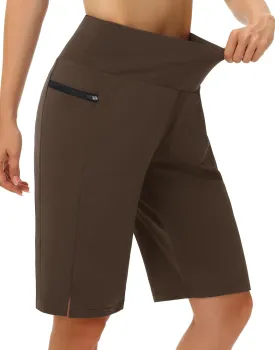 Women's 11" Long Swim Board Shorts - High Waisted Quick Dry Beach Swimming Shorts with Zipper Pocket Liner UPF50 