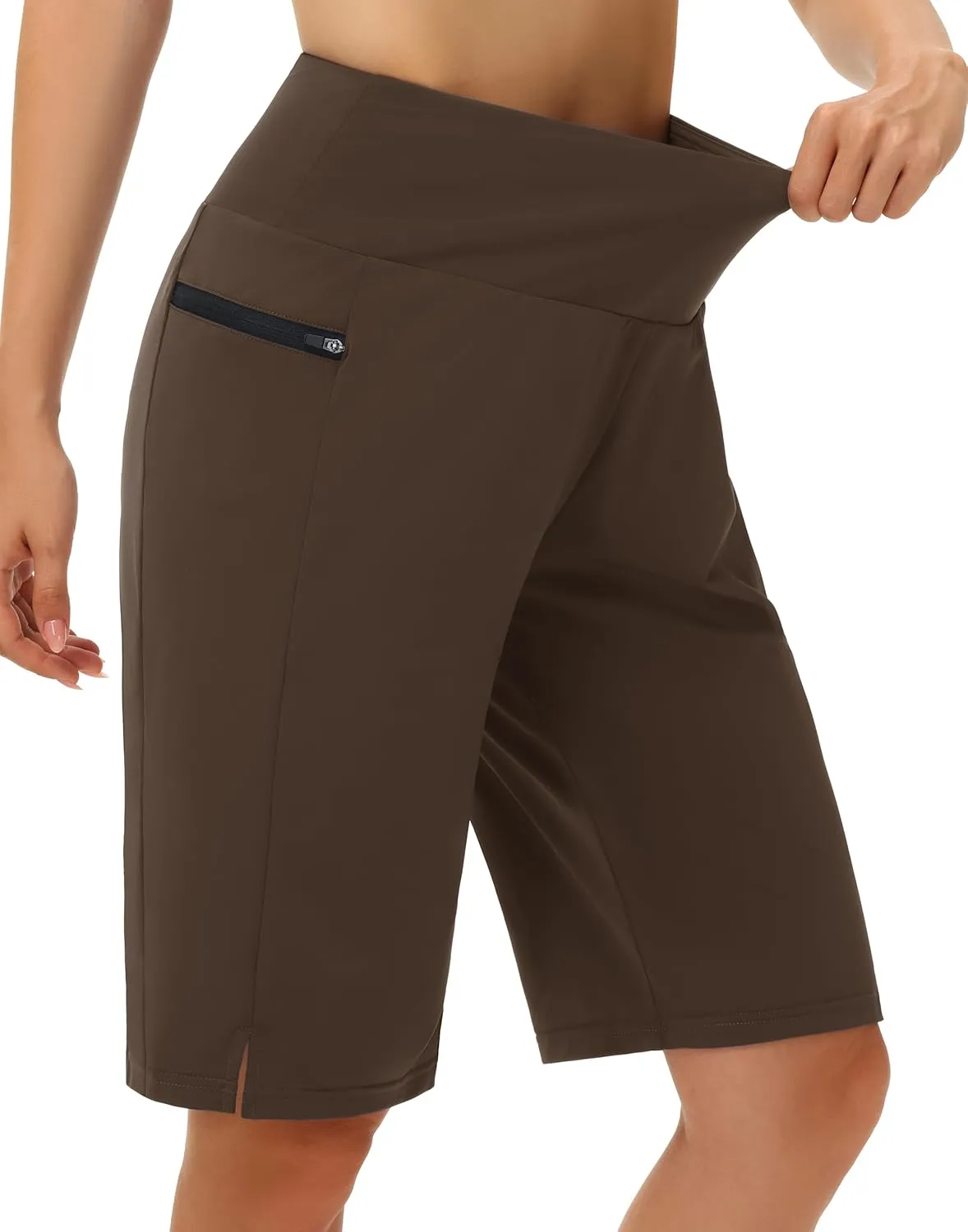 Women's 11" Long Swim Board Shorts - High Waisted Quick Dry Beach Swimming Shorts with Zipper Pocket Liner UPF50 