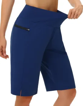 Women's 11" Long Swim Board Shorts - High Waisted Quick Dry Beach Swimming Shorts with Zipper Pocket Liner UPF50 