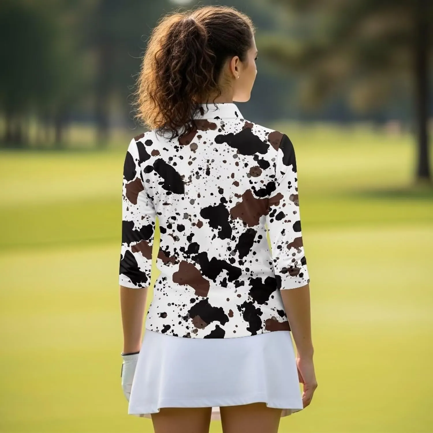 Women's Golf Polo Shirts 3/4 Sleeve Collared V Neck Tennis Shirt Summer Quick Dry Moisture Wicking 1/4 Zip Golf Top